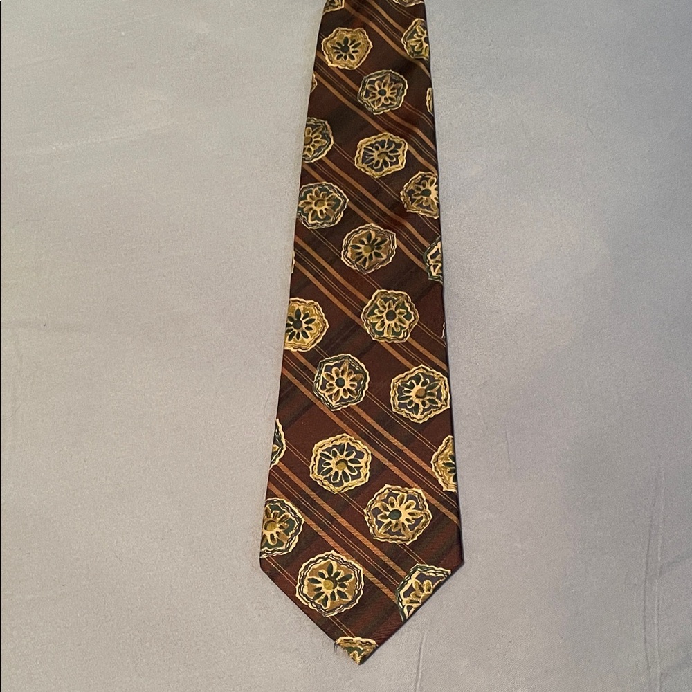 Burberry Brown and Gold Patterned Tie